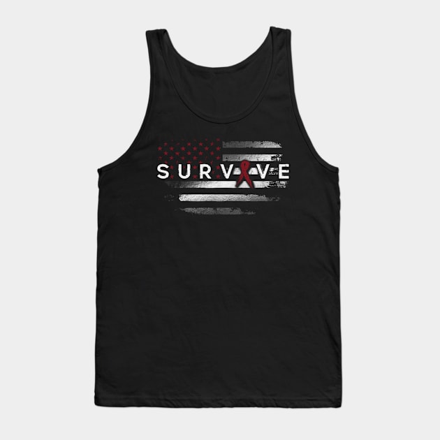 Survive Flag American Sickle Cell Awareness Burgundy Ribbon Warrior Tank Top by celsaclaudio506